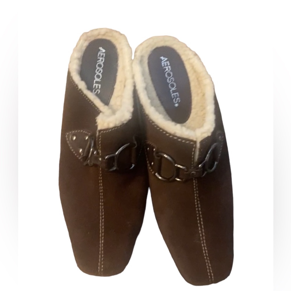 Aerosoles brown suede lined mules size 8